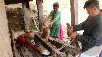 चिउरीबाट घ्यू उत्पादन गर्दै चेपाङ